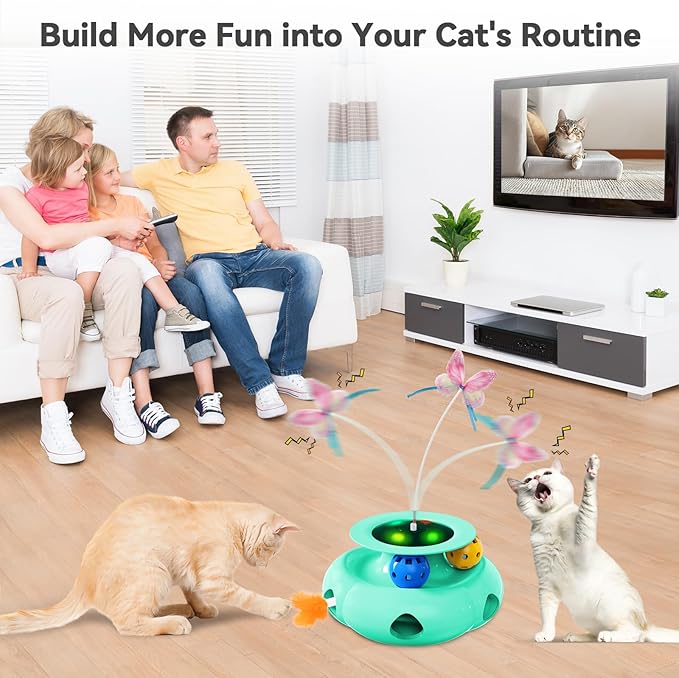 Cat Toys Interactive Rechargeable 3in1 Whack a Mole Cat Toy, Fluttering Butterfly, Track Balls, Touch Activated Automatic Kitten Toys for Indoor Cats-Mewly Pet