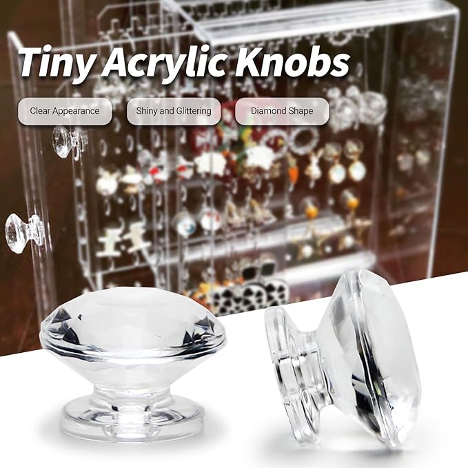 MroMax 6pcs Tiny Pull Handle Diamond Acrylic Mini Knob 19mm Diameter Clear Shiny Diamond Shaped Knobs for Jewelry Box, Gift Case and Makeup Box