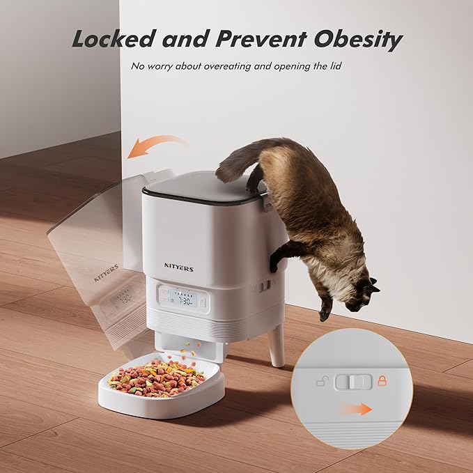 Automatic Cat Feeder - Nityers 4L Timed Cat Dry Food Dispenser, Programmable Portion Size,1-6 Meals Per Day, Dual Power Supply, Detachable Washable, Auto Pet Feeder for Cats and Small Dogs-Mewly Pet