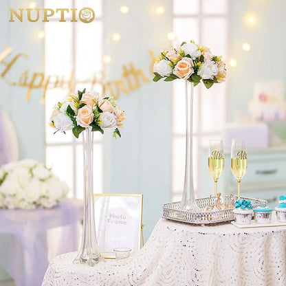NUPTIO Pcs of 2 Fake Flower Ball Arrangement Bouquet,15 Heads Plastic Roses with Base, Suitable for Our Store's Wedding Centerpiece Flower Rack for Parties Valentine's Day Home Décor