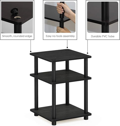 Furinno TURN-N-TUBE Side Table, 3-Tier End Table, Open Shelves Nightstand, Night Stand, Bedside Table, Easy Assembly, for Living Room, Bedroom, Blackwood