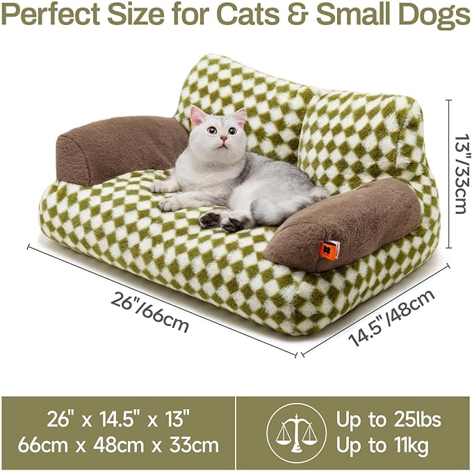 MEWOOFUN Cat Bed for Indoor Cats, Washable Dog Beds for Small Medium Dogs & Cats, Fluffy Cat Couch with Non-Slip Bottom (Green, 26.0" L X 19.0" W X 13.0" Th)-Mewly Pet
