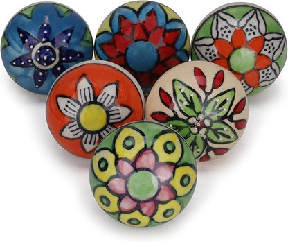 Cabinet Multicolor Assorted Ceramic Drawer Pull Handle Kitchen Cupboard Wardrobe Knob Boho Room Decorative Furniture Dresser Drawers Knobs-Pack of 12