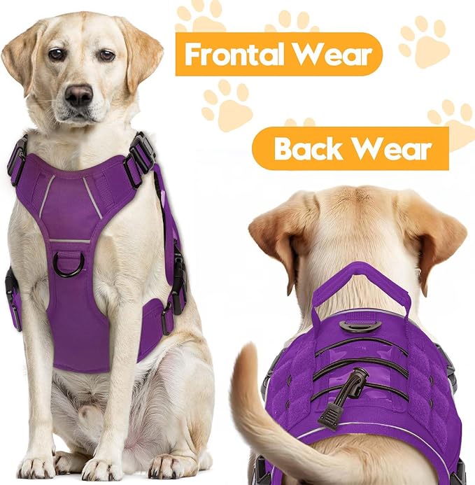 Heavy-Duty Tactical Dog Harness for Large Dogs, No Pull Adjustable Reflective Pet Vest with Molle System, K9 Military-Grade Control for Service Training, Outdoor & 10+ Breeds, Purple, Small-Mewly Pet