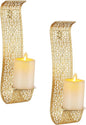 Sziqiqi Gold Candle Sconces Wall Decor Set of 2 - Rustic Pillar Wall Candle Holder for Farmhouse Vintage Hallway Wall Decor Decorative Bathroom Metal Candle Sconces