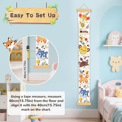Personalized Name Growth Chart for Kids, Dinosaur Canvas Height Growth Chart, Kids Measuring Chart for Wall, Kids Room Wall Decor, Removable & Waterproof Growth Chart Ruler