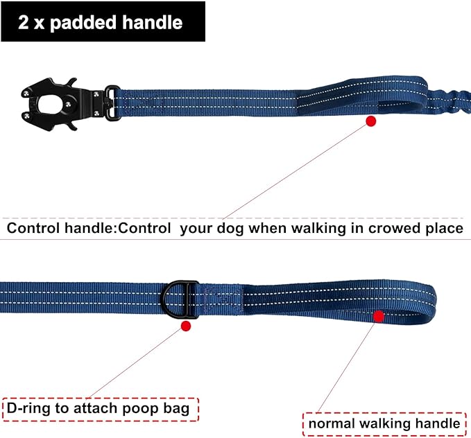 ICEFANG Tactical Dog Leash,K9 Training Walking Bungee Lead with 2 Control Handle,Heavy Duty Quick Release Metal Clasp,for Medium Large Breed (Reflective Blue, 6 FT)-Mewly Pet