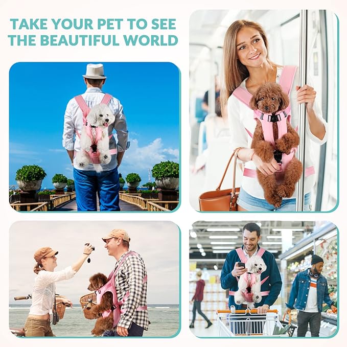 Lukovee Dog Backpack Carrier, Legs Out Easy-fit Dog Front Carrier for Small Medium Dogs, Adjustable Hands Free Dog Chest Carrier for Hiking Cycling (PI,Small)-Mewly Pet