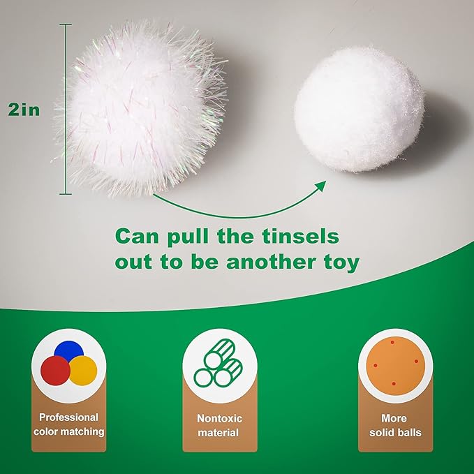 VAPKER 30 Pcs Cat Toys - Sparkle Balls, Extra Large 2 Inch Glitter Balls, White Color-Mewly Pet