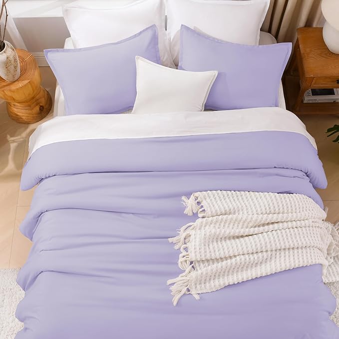 Litanika Lavender Comforter Twin/Twin XL Size, 2 Pieces Boho Lightweight Solid Bedding Comforter Set, All Season Fluffy Bed Set (66x90In Comforter & 1 Pillowcase)