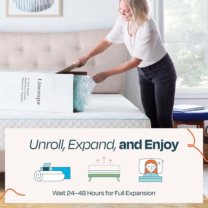 Linenspa 2 Inch Gel Swirl Memory Foam Mattress Topper – Cooling Gel Infused – Pressure Relieving Bed Topper - Mattress Pad – CertiPUR Certified - Twin XL Size