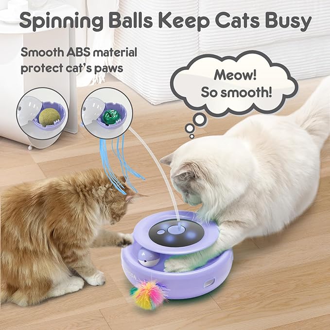 ORSDA Cat Toy, 3-in-1 Automatic Interactive Electronic Moving Ambush Feather, Fluttering Butterfly, Track Balls, USB Rechargeable Powered Smart Indoor Exercise Kicker-Mewly Pet