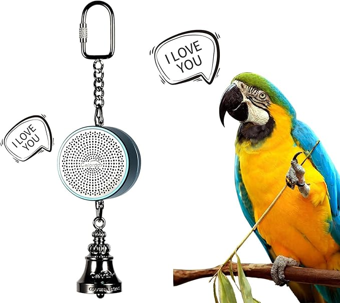 Colorday Bird Toys Parrot Talking Coach & Interactive Voice Bell for Parakeet, African Grey, Amazon Parrots, Quaker, Cockatiel, Conure (Blue)-Mewly Pet