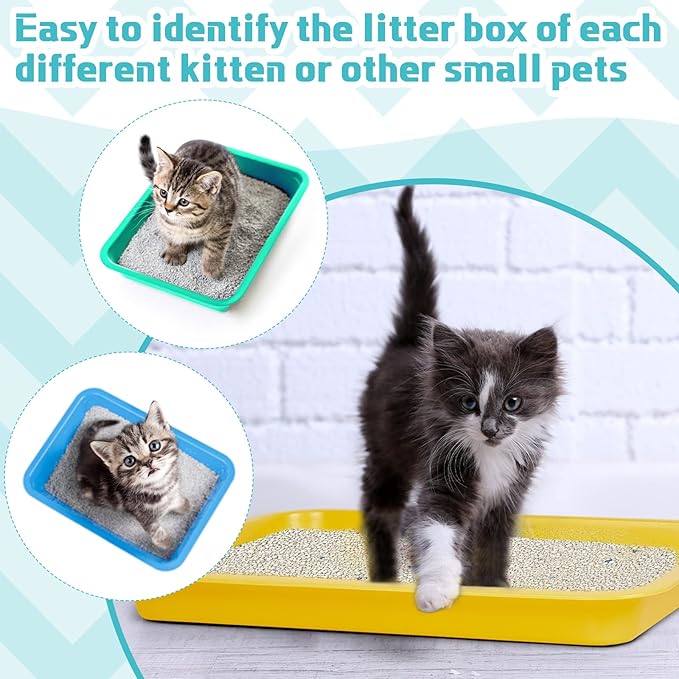 Tessco for you 3 Pcs Open Small Kitten Litter Box Rabbit Pan Waterproof Plastic Litter Tray Travel Toilet for Cats Bunny Guinea Pig Small Pet, Easy Clean(Classic Color,15.1 x 12 x 1.4 Inch)-Mewly Pet