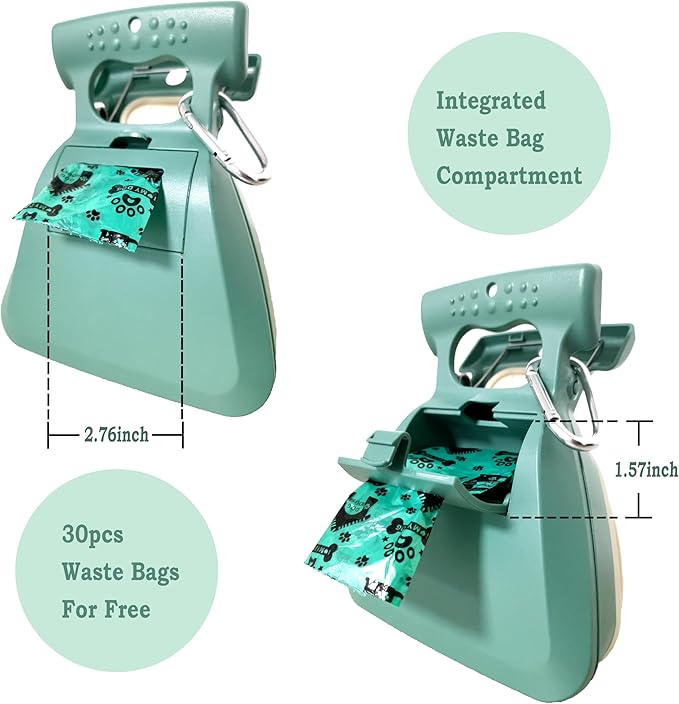 Dog Pooper Scooper, Portable Poop Scooper Handheld Size for Walking Large and Small Dogs Outside Yard or Travel Outdoors, Pup Poop Scoop with Container and 30pcs Pet Waste Bag Attachment, Blue-Mewly Pet