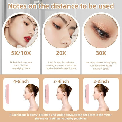 10x Magnifying Mirror with Light Large 6'' Lighted 10x Magnified Mirror with Suction Cups & Table Stand, 3 Color Modes Dimming High Magnification Travel Makeup Mirror with Tweezers & Scissors