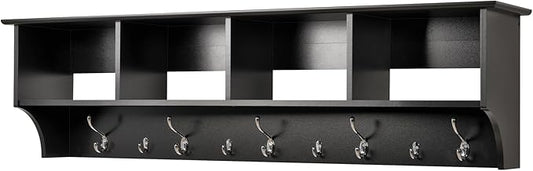 Prepac 60" Contemporary Wall Mounted Coat Rack, Coat Hooks Wall Mount with 4 Shelves, Ideal for Hallway or Entryway Storage Solution, 11.5"D x 60"W x 16.5"H, Black