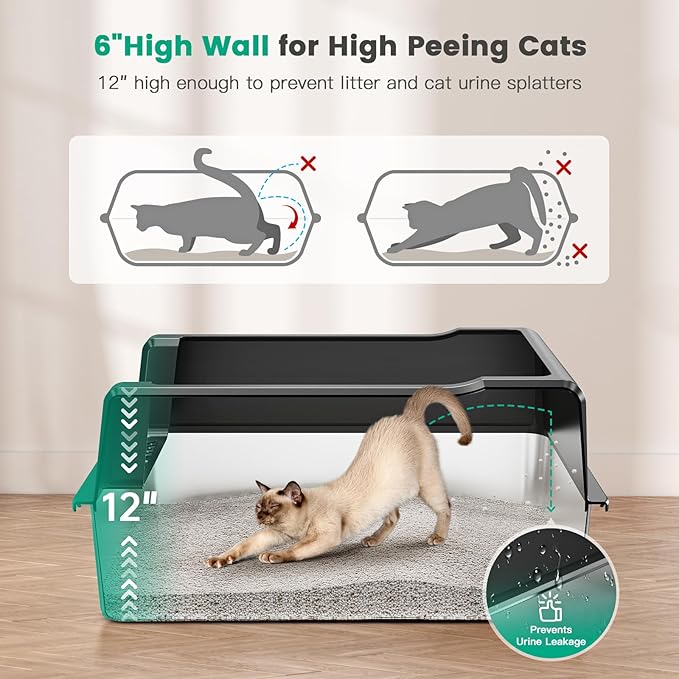 Tripamin XXL Stainless Steel Litter Box with High Sides 26"x18"x12" Extra Large Metal Litter Box for Big Cats & Multiple cat, Jumbo Top Entry Litter Pan with lid (Black, XX-Large)-Mewly Pet