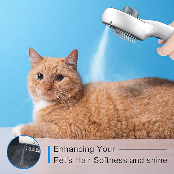 Cat Steam Brush for Indoor Cats – 3-in-1 Grooming Tool with Water Spray, Self-Cleaning Hair Comb for Long & Short Haired Cats and Dogs-Mewly Pet