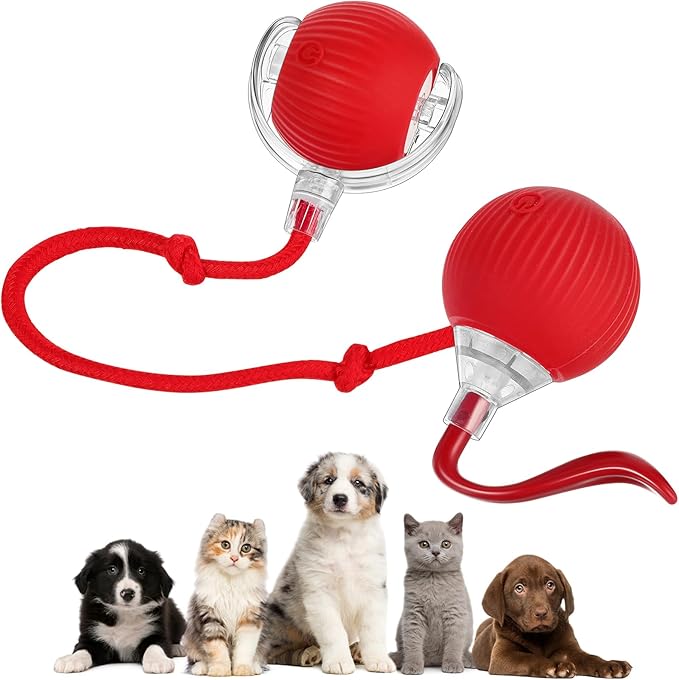 2 Pcs Interactive Rolling Cat Dog Toy Ball, Electric Cat Ball Toy Smart Automatic Self Rolling Dog Ball Toys, 360° Smart Rolling Ball Toy Electric Balls for Dog Cat (Red)-Mewly Pet