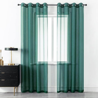 DUALIFE Hunter Green Sheer Curtains 96 Inch Length,Look Semi Sheer Curtain Drapes for Living Room Bedroom Loft Kitchen Bathroom Privacy Voile Window Treatment Panels,52 x 96 Inches,Set of 2