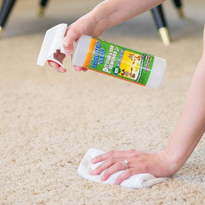 Absolutely Clean Amazing Pet Odor Eliminator for Home, Professional Strength: Natural Enzymes Remove Most Stains in 60 Seconds -Dog/Cat Urine, Vomit, Bile, Feces, Grass, Blood, Drool, More -USA Made-Mewly Pet