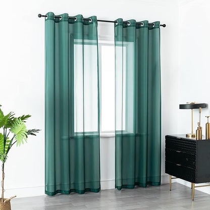 DUALIFE Hunter Green Sheer Curtains 120 Inch Length,Look Semi Sheer Curtain Drapes for Living Room Bedroom Kitchen Bathroom Privacy Voile Window Treatment Panels,52 x 120 Inches10 FT,Set of 2 Panles