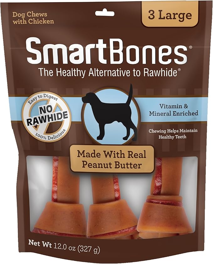 SmartBones Dog Chews, Treat Your Dog to Rawhide-Free Dog Bones, Made With Real Meat and Vegetables, 3 Large-Mewly Pet
