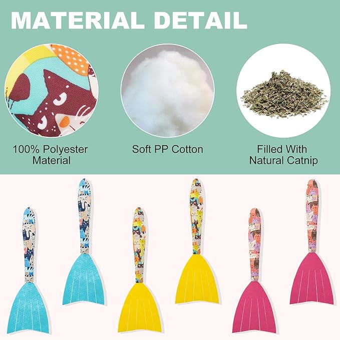 BINGPET 6 Pcs Catnip Toys for Cats,Interactive Cat Toy for Bored Indoor Kitten Adult Cats,Cat Fish Toy Filled with Natural Catnip,Cute Crinkle Cat Toy Kitten Toys Cat Chew Kicker Toy for All Breeds-Mewly Pet