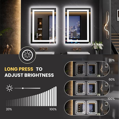 LOAAO 20"x28" LED Mirror for Bathroom, Lighted Bathroom Mirror with Lights, Anti-Fog, Dimmable, Memory Function, Easy to Install, Clear Reflection