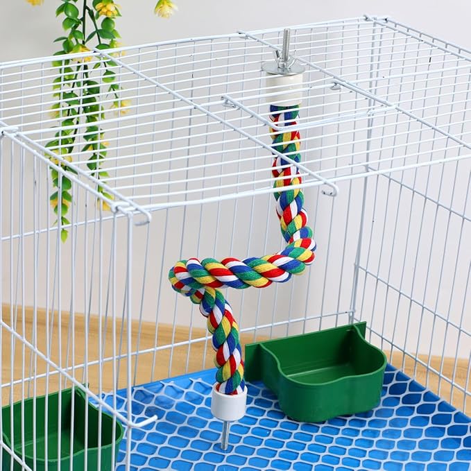 Colorful Bird Rope Perch Stand, Birdcage Swing Spiral Toys, Bird Climbing Standing Bungee Rope Perches Chew Toys Cage Accessories for Cockatiels Parrots Birds (40CM/15.7inch)-Mewly Pet