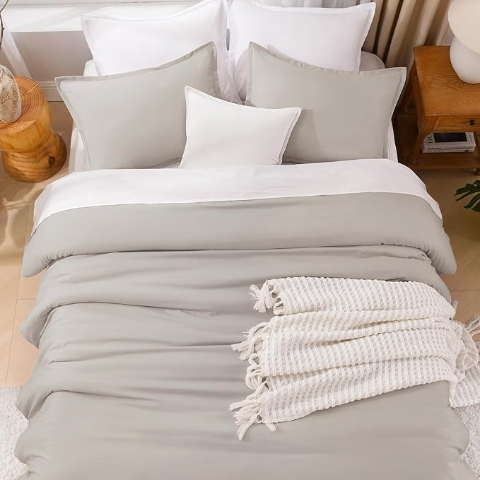 Litanika Linen Grey Comforter Set Twin/Twin XL Size, 2 Pieces Lightweight Solid Bedding Comforter Set, All Season Fluffy Bed Set (66x90In Comforter & 1 Pillowcase)