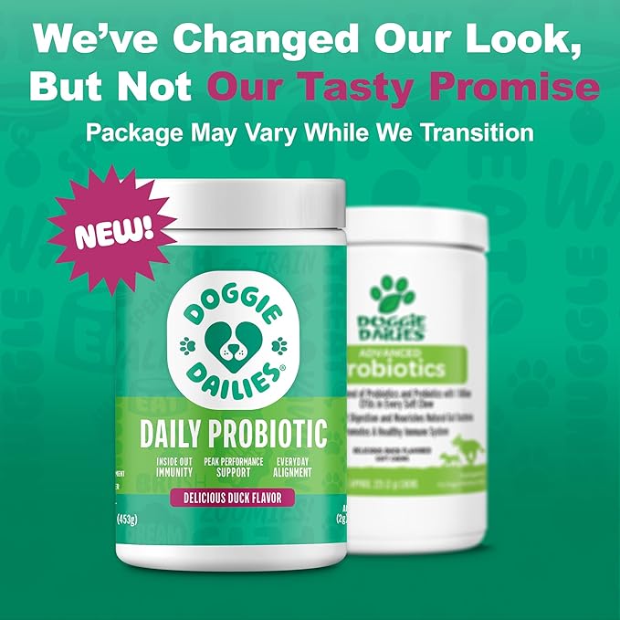 Doggie Dailies Probiotics for Dogs, Advanced Probiotics with Prebiotics, Promotes Digestive Health, Supports Immune System & Overall Health, Duck Flavor, 225 Chews-Mewly Pet