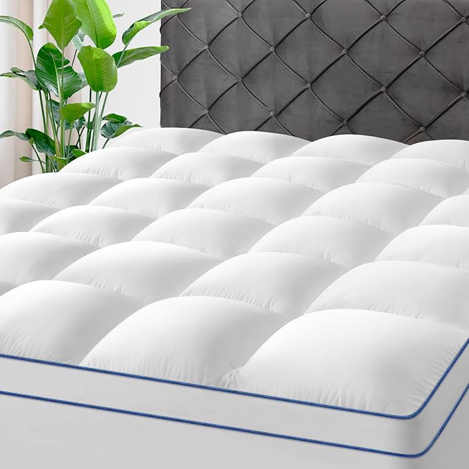 KAYFIA Cal King Mattress Topper,Extra Thick Mattress Pad Cover for Deep Sleep,3D+7D Snow Down Alternative Fill Overfilled Plush Pillow Top with 8-23 Inch Deep Pocket-White