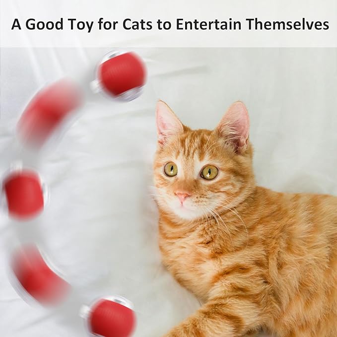Interactive Cat Toys for Indoor Cats, 360° Smart Automatic Kitten Toys Self Rolling Pet Ball, Moving Dog Cat Ball with Mesh Tail for Bored, USB Rechargeable (Red)-Mewly Pet