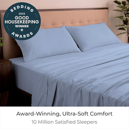 Mellanni King Sheets Set - 4 PC Iconic Collection Bedding - Hotel Luxury, Extra Soft, Cooling Bed Sheets - Wrinkle, Fade, Stain Resistant (King, Sky Blue)