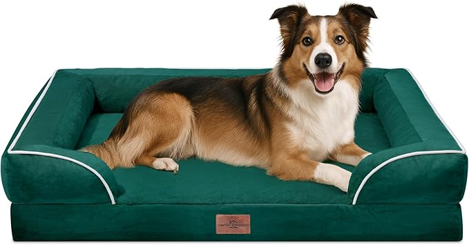 Comfort Expression Large Dog Beds Waterproof Orthopedic Foam Dog Sofa Beds Comfy Pet Bed with Washable Removable Cover & Non-Slip Bottom(Large,Emerald)-Mewly Pet