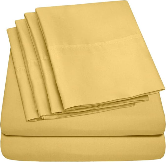 Cal King Size Bed Sheets - 6 Piece 1500 Supreme Collection Fine Brushed Microfiber Deep Pocket California King Sheet Set Bedding - 2 Extra Pillow Cases, Great Value, California King, Yellow