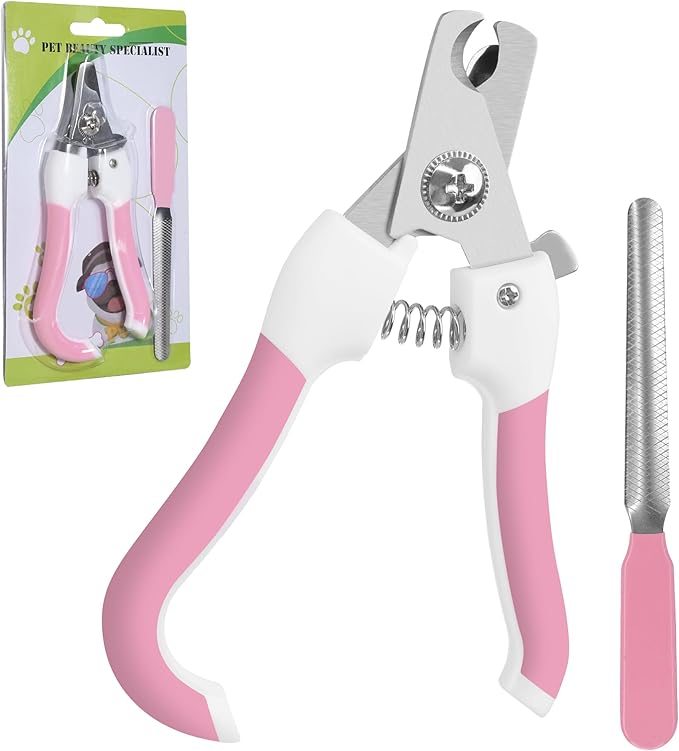 Pet Nail Clippers and Trimmers for Dogs and Cats, Professional Grooming Tool with Safety Guard, Sharp Blades, Free Nail File, Avoid Overcutting, Suitable for Small and Large Pets (Pink)-Mewly Pet