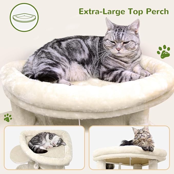 Globlazer Corner Cat Tree Tower for Large Cat, 66inch Tall Large Cat Tree Condo for Multiple Indoor Cats with 6 Scratching Posts, 2 Spacious Cat Condos, Soft Hammock, Hanging Basket, C66, Light Beige-Mewly Pet