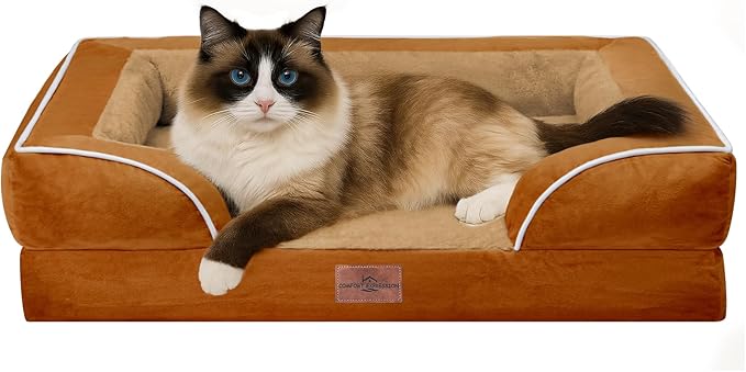 Comfort Expression Small Dog Beds Waterproof Cat Beds Orthopedic Foam Sofa Beds for Small Dogs Comfy Pet Bed with Washable Removable Cover & Non-Slip Bottom(XX-Small,Caramel)-Mewly Pet
