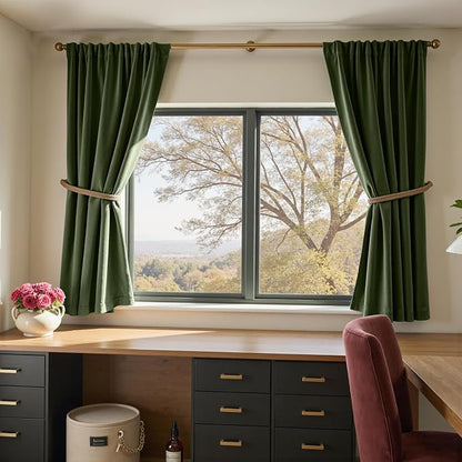 Lazzzy Velvet Blackout Curtains Thermal Insulated Room Window Drapes Super Soft Luxury Curtains for Living Room Bedroom Rod Pocket 2 Panels, Moss, 52" W x 63" L