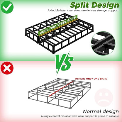 EMODA 7 Inch Split King Box Spring Bed Base, 3500LBS Heavy Duty Metal King Size Box Spring Mattress Foundation with Fabric Cover, Noise-Free, Non Slip, Easy Assembly