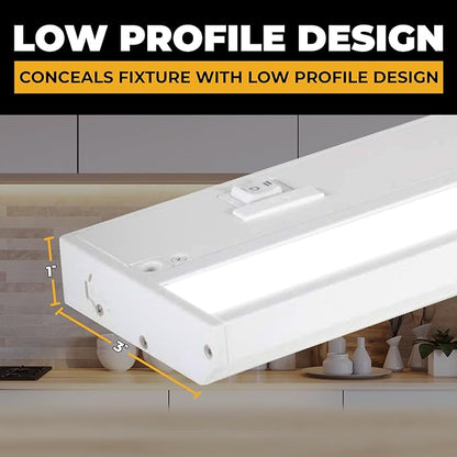 LED Under Cabinet Lighting Hardwired - 3CCT 24 Inch White Finish - Undercabinet Lights for Kitchen - Linkable Undercounter Dimmable Plug in Light or Hard Wired - Under Counter Fixture Direct Wire