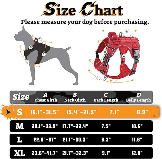rabbitgoo Dog Harness Small Sized No Pull, Tactical Service Pet Vest with Molle and Control Handle, Adjustable and Reflective Military Harness for Easy Walking and Training, Red, S-Mewly Pet