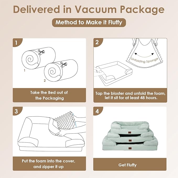 EHEYCIGA Orthopedic Dog Beds for Extra Large Dogs, Waterproof Memory Foam XL Dog Bed with Sides, Non-Slip Bottom and Egg-Crate Foam Big Pet Couch Bed with Washable Removable Cover, Sage Green-Mewly Pet