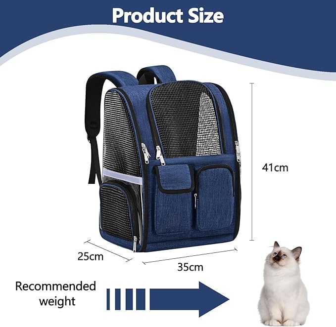 Pet Backpack, Airline Approved Dog Backpack, Cat Bag for Travel Hiking Bike Riding Walking Outdoor, Cat Backpack with Breathable Mesh(Blue)-Mewly Pet