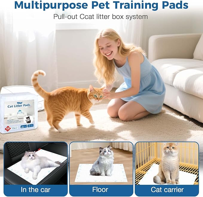 Cat Pads 50 ct Super Absorbent Pet Pee Pads Compatible with Tidy Cats Breeze Litter System 16.9x11.4 Inch Litter Pad for Litter Box-Mewly Pet