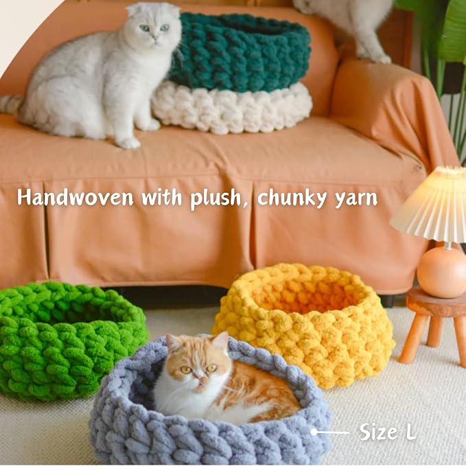 Cat Nest Bed – Premium Handwoven Washable Extra Soft Round Cave House for Indoor Kitten & Kitty, Small & Large (DGreen,Medium)-Mewly Pet