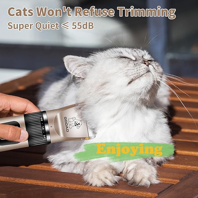 Cat Clippers for Matted Hair, Cat Grooming Kit, Cordless Cat Shaver for Long Hair, Low Noise Paw Trimmer, Cat Hair Trimmer for Grooming,Quiet Pet Hair Clippers Tools for Cats Dogs (Gold)-Mewly Pet